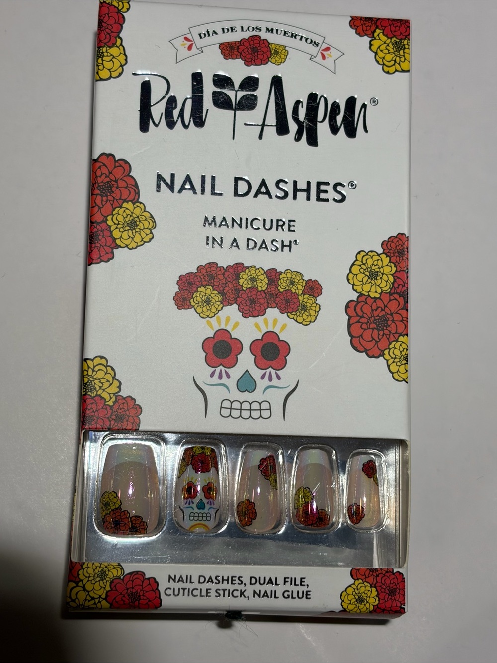 Red Aspen Día de Los Muertos Floral Nail Dashes - Multicolor Floral Accent